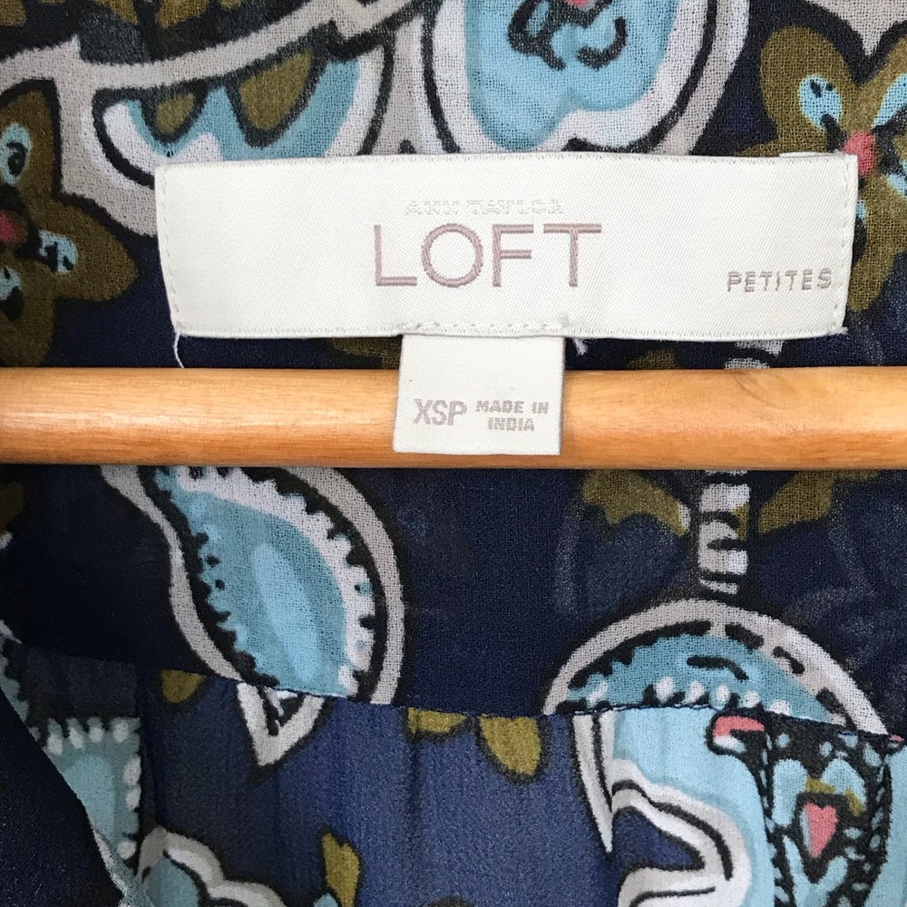 LOFT Petites Blue Sheer Paisley XS Popover Blouse - Picture 2 of 5